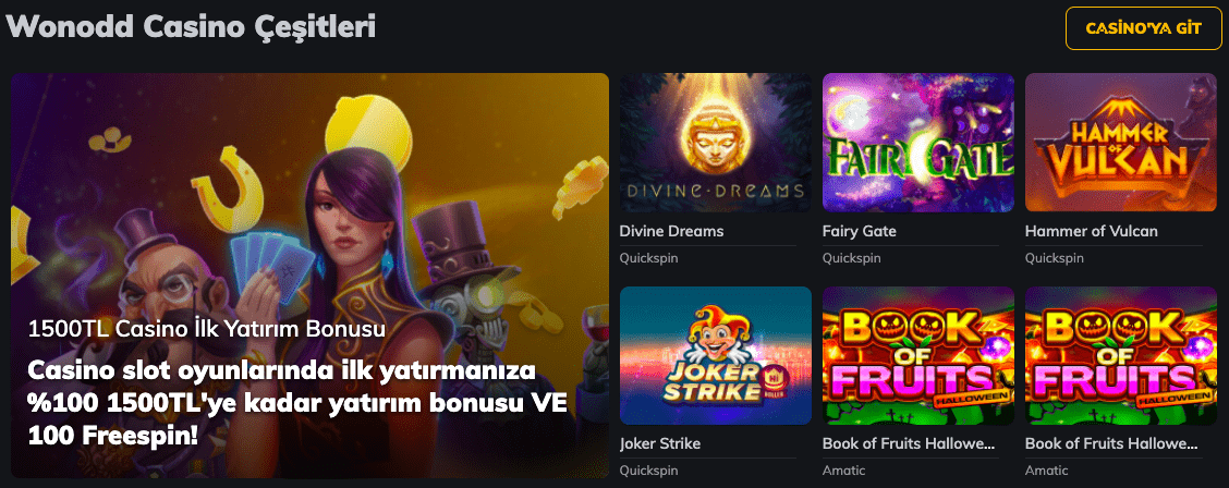 wonodds casino çeşitleri